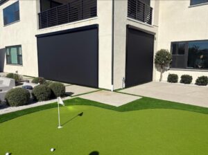 Building with balck roller shades